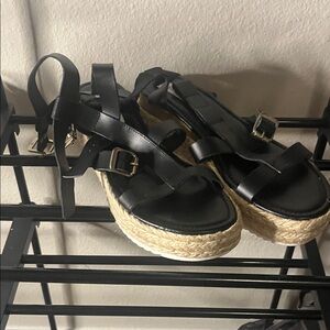 Steve Madden Black Strappy Espadrille Platform Sandals